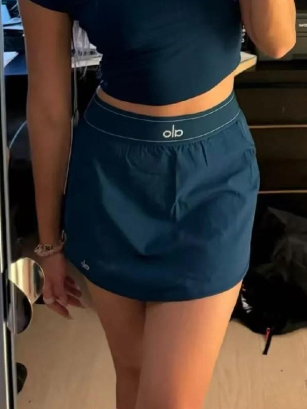 🎀ALO Yoga Match Point Tennis Skirt Navy Blue High Low Waisted Sporty Skir